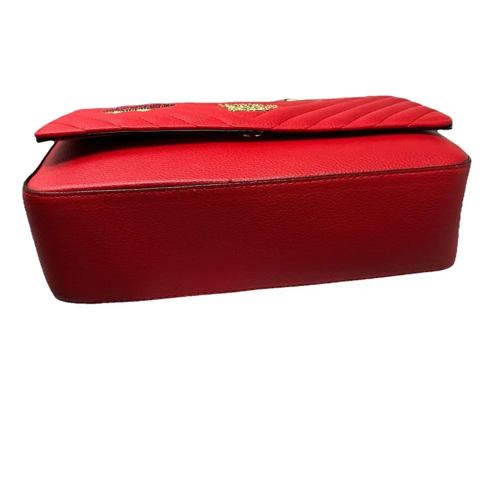 Victoria Secret Red Quilted Gold Chain Rhinestone Bond Street Crossbody Bag‎